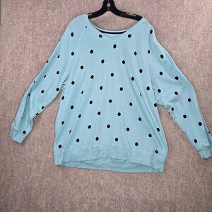 Allison Daley Womens Long-Sleeve Light Blue Polka Dot Sweatshirt 3X Casual Fit